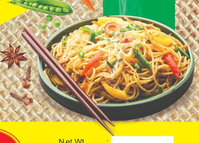 Bowl of cooked Nishani chowmein with vegetables and chopsticks